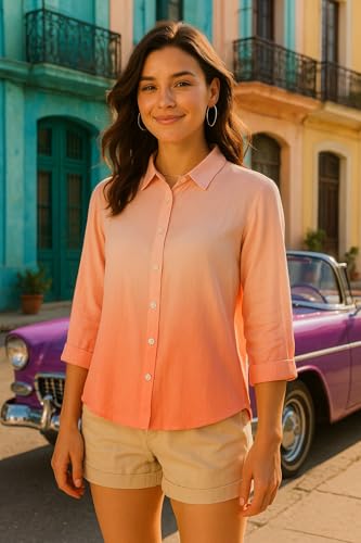 Image of Maaesa Women Handmade Ombre Tie & Dye Rayon Shirt | Full Sleeves | Spread Collar | Relaxed Fit | Casual & Office Wear | Lightweight & Breathable Fabric