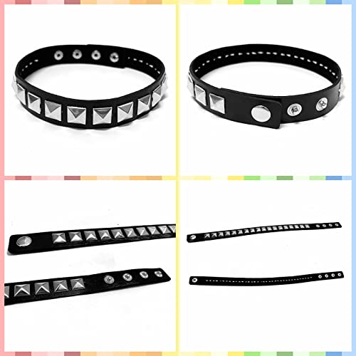 Studded Leather Choker Necklace and Bracelets Set for 80s 90s Vintage Women Men Punk Rock Emo Goth Jewelry Scene Costume Accessories3