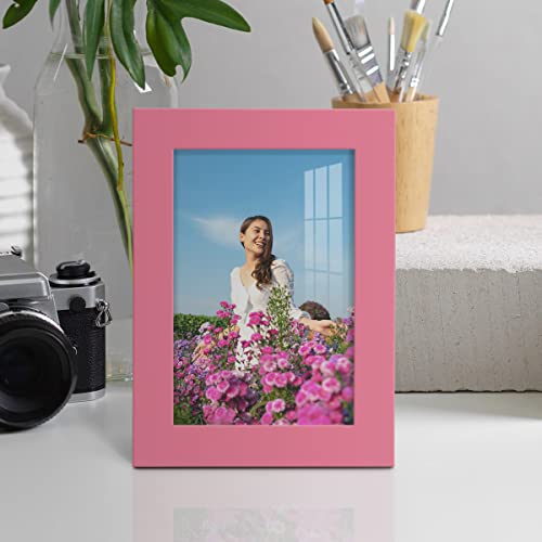 Renditions Gallery 5X7 Inch Picture Frame High-End Modern Style, Made Of Solid Wood And High Definition Glass Ready For Wall And Tabletop Photo Display, Hot Pink Frame #TOP2