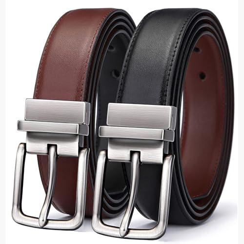 Men's Belt,Reversible Belt Adjustable For Gift Men 1.25”-Cut For Fit-2 Sides in 1 Belt(Not 2)