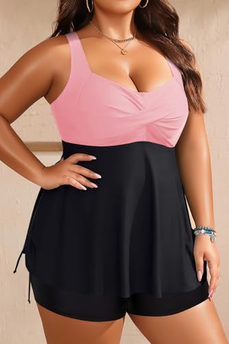 Image of Aqua Eve Women Plus Size Tankini Swimsuit Two Piece Flowy Swimdress Bathing Suits with Shorts