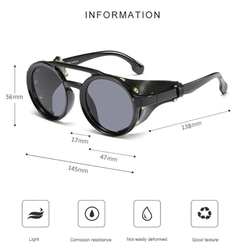 ZIUTNSAV-Round Leather Sunglasses Women Steampunk Rivet Sun Glasses Men Lady UV400 Eyeglasses Shades3