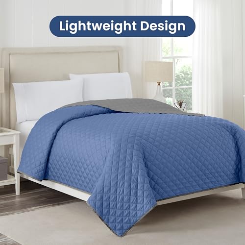 Image of Martex Reversible Coverlet, Full Queen, Ceil Blue /Grey | Lightweight, Durable, Soft, Easy Care, Reversible