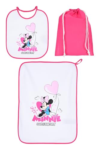 Disney Minnie Mouse Lot de 3 bavoirs et serviette avec sac, rose, motif Mickey Mouse Minnie Sweetheart, rose, Taille Unique