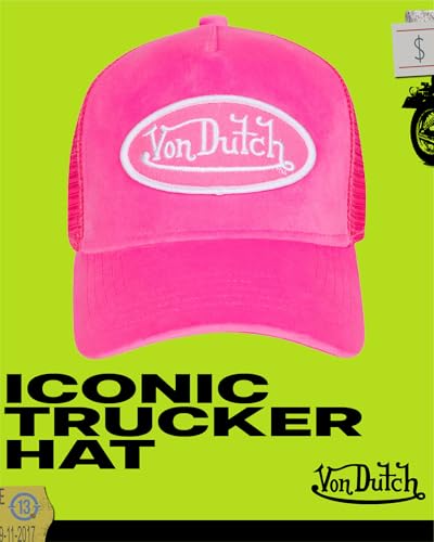 Image of Von Dutch Unisex Trucker Hat - Velvet Curved Bill Mesh Back Retro Classic Adjustable Snapback Baseball Cap for Men and Women