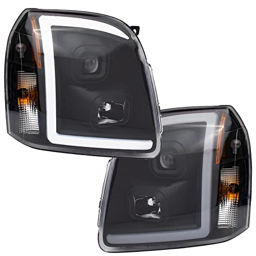 Image of TRQ Performance Driver and Passenger Side Headlight Assembly Set Projection Style Black Housing Clear Lens Compatible with 07-14 GMC Yukon 07-14 GMC Yukon XL 1500 07-13 GMC Yukon XL 2500