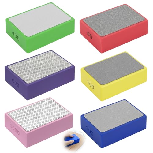 Set de 6 Manual Diamante Lijado Almohadillas, Lija Pared, Taco de Lija, Bloque de Diamante, Almohadillas de Pulido para Piedra Cerámica Azulejos Vidrio, 60#, 100#, 200#, 400#, 600#, 1000#