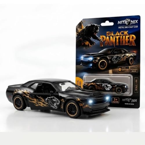 Image of 1:64 Black Panther Premium Die Cast Metal Toy Car for Kids | Mini Sports Car Collectible Model with Free Rolling Wheels, Realistic Design, openale door,Metal Vehicle, Birthday Gift for Boys & Girls