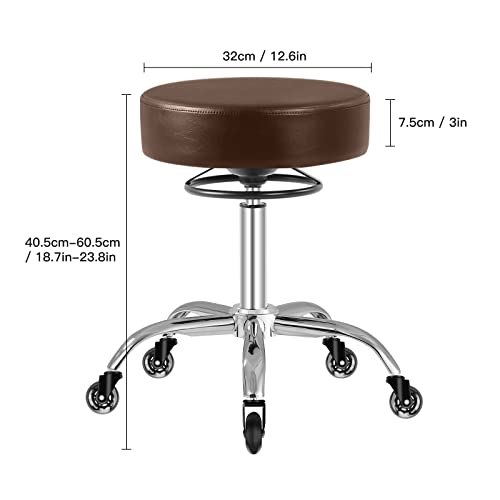 Image of Rolling Stool with Wheels 400lbs Weight Capacity,Heavy Duty Lash Chair Adjustable for Tatoo Lab Massage Salon Spa Drafting Nail Teach,360 Swivel,Leather,Thick Seat Padding (Brown)