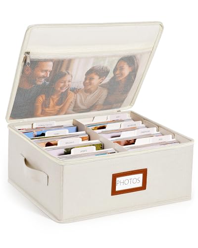 HULISEN Photo Storage Box with Lid & Dividers, Linen Photo Organizer for up to 2000 4x6 Pictures,...