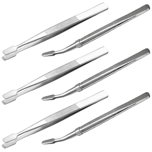 BESTonZON Juego de 6 Pinzas de Precisión de Acero Inoxidable para Sellos y Manualidades 3 Puntas Rectas y 3 Puntas Curvas Tamaño Pequeño Multifuncionales para Coleccionistas y Uso