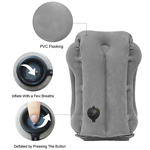 JYSW Inflatable Travel Pillow, Portable Airplane Pillow Multifunctional Neck and Head Support Lap Pillow for Airplanes Trains Buses and Office Napping (Gray)