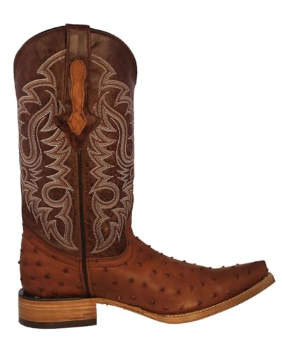Texas Legacy Mens Cognac Western Leather Cowboy Boots Ostrich Quill Print Pointed2