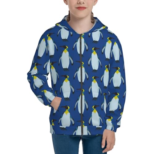 Beautiful King Penguin Pattern Kids Pullover Hoodies Boys Zip Up Sweatshirts Girls Athletic Clothes with Pocket3
