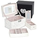 Krissy&Co Vintage Jewelry Box, Ivory Faux Leather, with Two Layers for Earrings, Necklaces, Rings -...