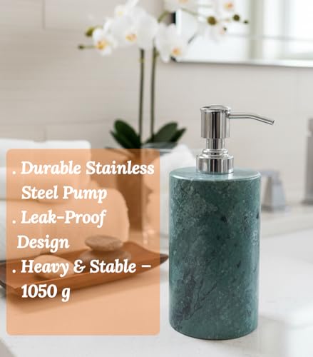 Image of Marble Stone Luxury Bath Accessories - Soap Dispenser, Toothbrush Holder, Soap Dish ( Green ) - Set of 3