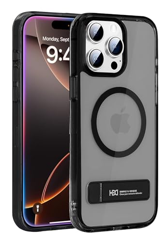 Image of BOUNCEBACK Polycarbonate Shockproof Transparent Hybrid Back Case /Cover with Kick Stand Support Magnetic Charging for iPhone 15 Pro Max - (Clear Black)
