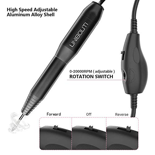 UNIBOUTI Portable Electric Nail Drill Professional Efile Nail Drill Kit for Acrylic Gel Nails, Manicure Pedicure Polishing Shape Tools with Nail Drill Bits and Sanding Bands - Black