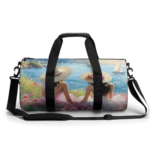 Ocean Flower Sailboat Mountai Sports Gym Bag Travel Duffel Workout Bag with Adjustable Strap