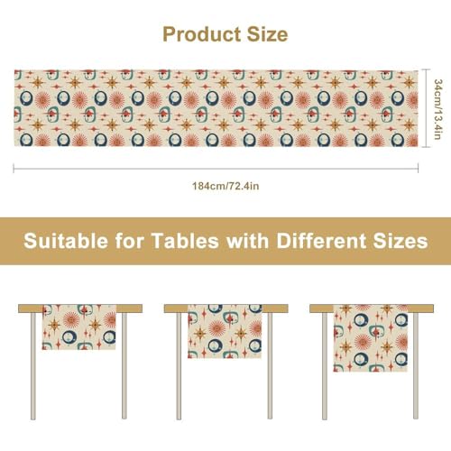 Image of Mid Century Modern Table Runner Abstract Style Colorful Geometric Atomic Star for Kitchen Dining Room Holiday Washable Quick Dry 13x72 Inch