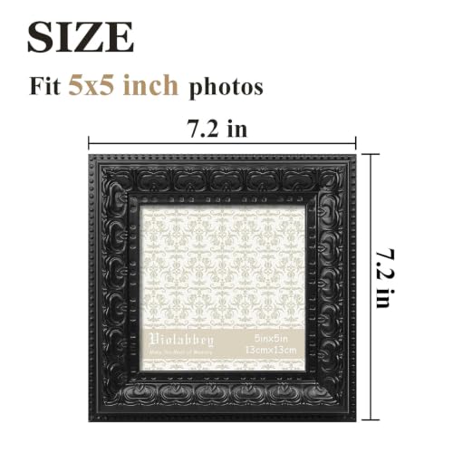 Image of VIOLABBEY 5x5 Picture Frame Antique Black, Vintage Photo Frame | Small Antique Ornate Frame, Square Frame for Wall or Tabletop Display, Classic Design for Home and Office Decor