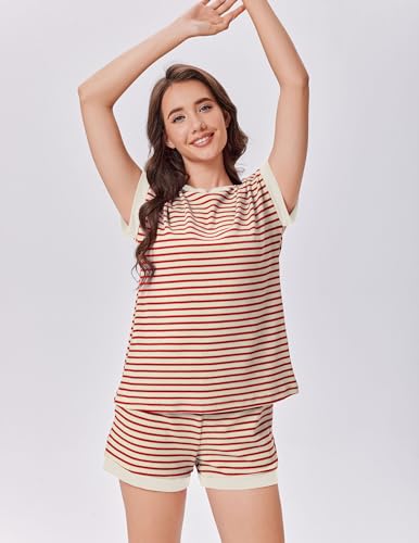 Image of Ekouaer Two Piece Sets for Women Summer Striped Lounge Set Vacation Outfit