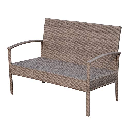 Outsunny Patio Furniture Set, 4 Piece Indoor Outdoor PE Wicker Conversation Set with Chairs, Loveseat Sofa, Cushions, Glass Table for Backyard, Sunroom, Pool, Garden - Image 6