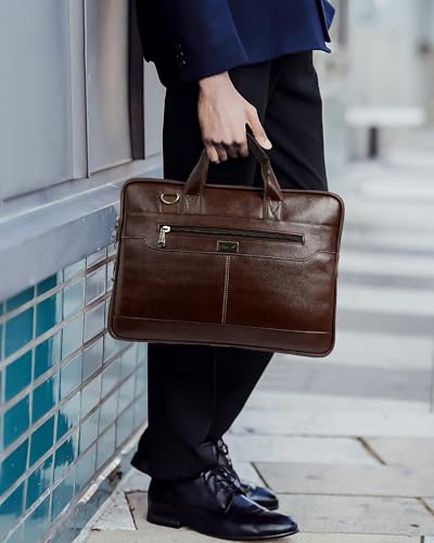 Image of Bagneeds 14 Inch Laptop Office Bag for Men & Women | Premium Synthetic Leather Business Briefcase | Padded Compartment | Adjustable Shoulder Strap