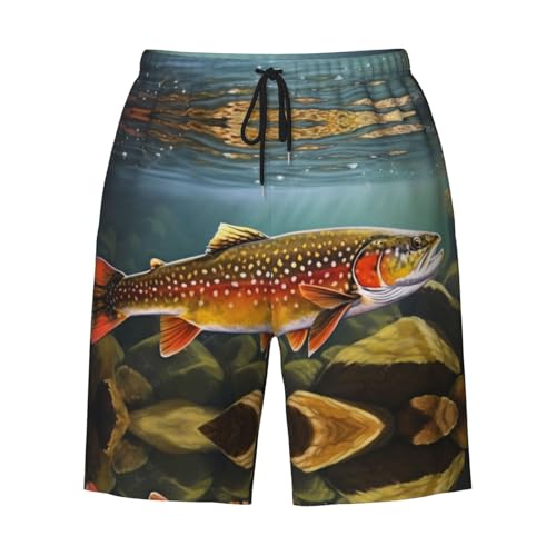 Brook Trout Fly Fishing Print Men's Beach Pants Lightweight Quick-Dry Swim Pants with Mesh Lining for Men 5