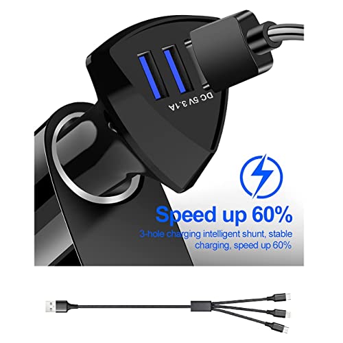 Image of Dyazo USB 2.4 Amp Car Charger Adapter 3 Port Compatible for Cellular Phones, iPhone X /Xr /Xs /Max /8 /7 /Plus, Vivo, Oppo, Galaxy, HTC and All Other Mobile Phones with Free 3 in 1 Cable, Black