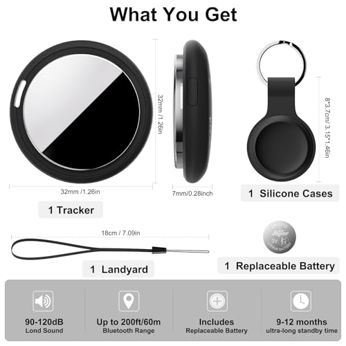 Image of Air Tracker Tag Works with Apple Find My (iOS Only) Includes Replaceable Battery, Bluetooth Smart Item Locator Key Finder for Keys, Luggage, Wallet, Pet, Car, Bike (Black, 2-Pack)