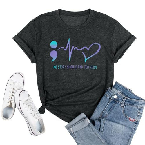 Suicide Prevention Awareness Shirt Women Mental Health Tshirt No Story Should End Too Soon Cute Graphic Motivational Tee Tops