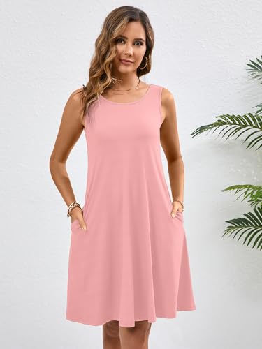 Image of KORSIS Summer Dress for Women Casual T Shirt Tank Dresses Sleeveless Swing Flowy Ladies Beach Vacation Sundress with Pocket