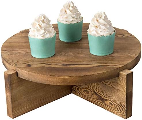MyGift 12-Inch Wood Cake Stand, Round Rustic Burnt Wood Dessert Pedestal Serving Tray with Removable Base