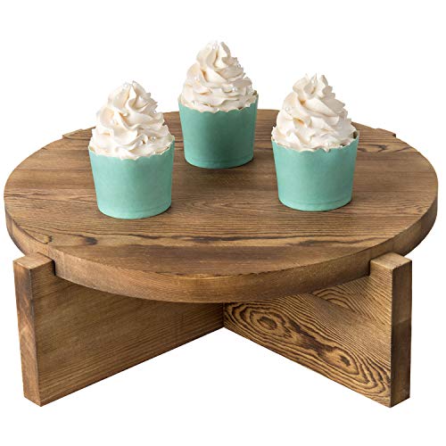 Mygift 12-Inch Wood Cake Stand, Round Rustic Burnt Wood Dessert Pedestal Serving Tray With Removable Base #TOP25