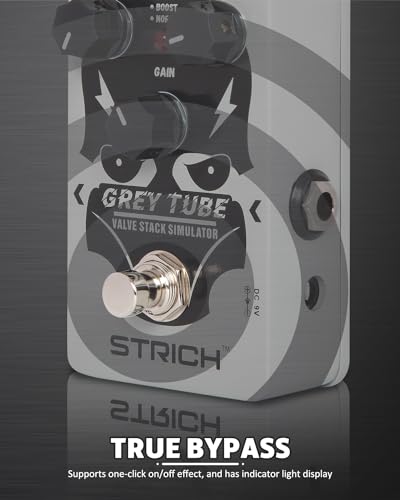 Image of STRICH GREY TUBE Distortion Pedal for Electric Guitar, Distortion 3 Modes Fat, Boost, Normal Classic Crunch 80s Metal /Nu Metal, True Bypass for Electric Guitar, White