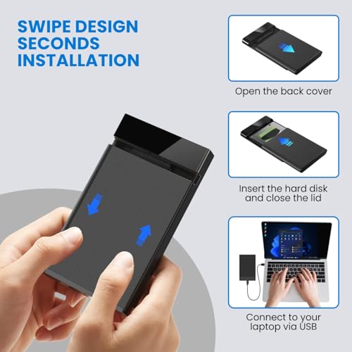 Image of Dyazo 2.5 inch External Hard Drive Enclosure USB C 3.0 to Type C | Tool Free SSD /HDD Case for 7mm /9.5mm Drives with UASP Support | Hard Drive Case Compatible with WD, Seagate, Toshiba, Samsung - Black