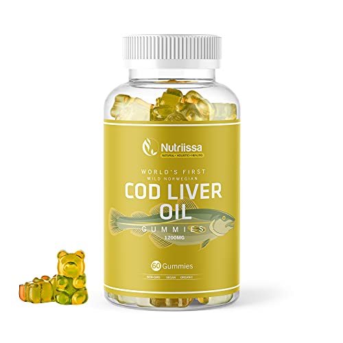 Nutriissa Organic Cod Liver Oil Gummy â€“ World's First Wild-Caught Norwegian Arctic Cod Liver Oil Gummies â€“ Fish Oil Gummies Rich in Omega-3, EPA, DHA, Vitamins â€“ Lemon Flavor - 1200mg (60ct)