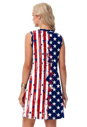 Image of Deerose Womens July 4th Sleeveless Dress American Flag Swim Cover Up Dress with Pockets