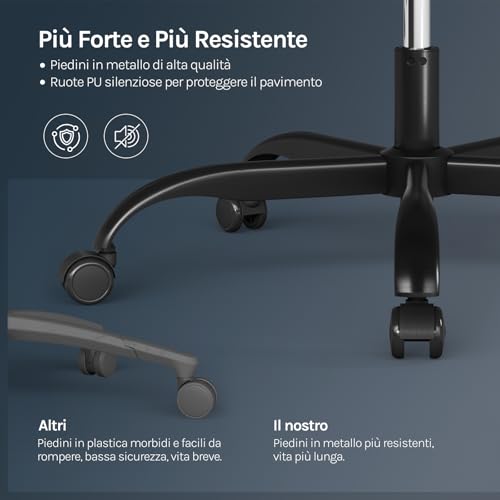 Sedia Gaming, Ampia Sedia da Ufficio Ergonomica Imbottita con Cuscino a Molla, Alta Capacità di Carico, Poltrona per Computer con Schienale Alto e Poggiapiedi, Tessuto Tecnologico, Nero, GS10sz - Sedia gaming - Immagine 7