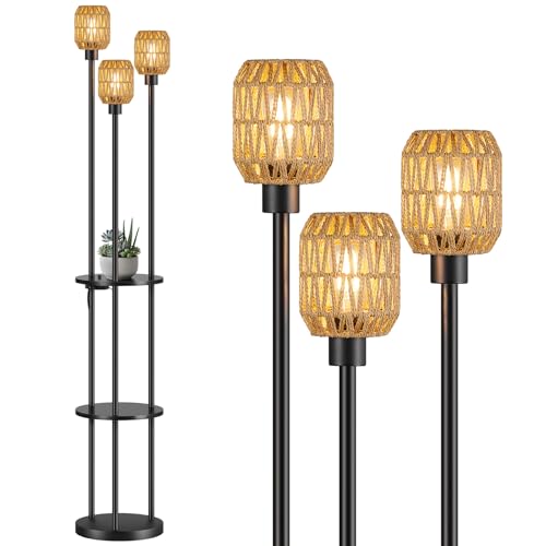 YooShine Stehlampe Wohnzimmer 3-flammige Vintage Stehleuchte mit Regal...