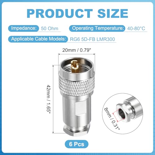 Cable coaxial RG6 adaptador coaxial RF con conector UHF macho PL259 de 8mm 2