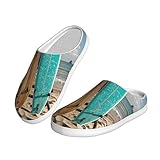 HQaxsfQxnr Women Men Cotton Slippers Vintage Turquoise Wood Surfboard Plush Shoes Non-slip TPR Slippers
