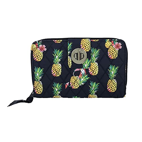 Vera Bradley Women's Pineapple Toucan Party Turnlock Wallet, RFID Blocking Signature Cotton Wallet, Large Capacity Travel Purse
