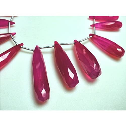 LKBEADS Różowy koralik chalcedonowy, koraliki briolette, koraliki w kształcie łezki, długie krople, fasetowane kamienie szlachetne, 12 sztuk, 8 x 36 mm do 7 x 24 mm każdy