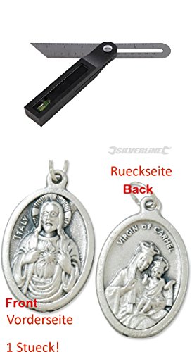 Preisvergleich Produktbild Silverline Schmiege mit Wasserwaage, 200 mm, Stellwinkel, Einstellschmiege, Winkelschmiege, Winkelmesser (929977460000) mit Anhänger Herz Jesu 2,5cm