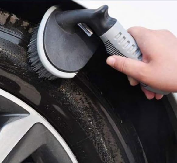 Image of Tire Cleaning Brush- Heavy Duty Car Tire Scrub Brush | Deep Cleaning Hard Bristles | Ergonomic Grip Handle for Car & Bike Tires