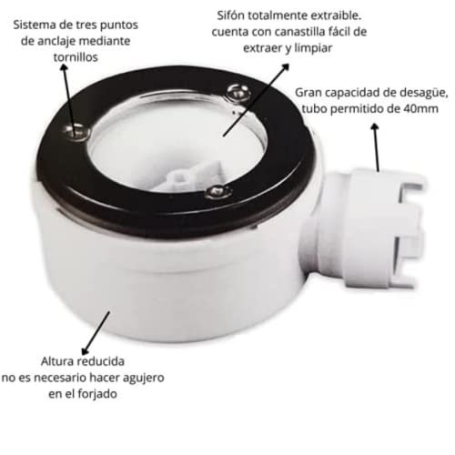 Plato de ducha resina diseño exclusivo GRIS MARFIL Extraplano, incluye válvula con tapa imantada, todas las medidas disponibles. 5 Años de garantía. Textura pizarra antideslizante C-3.Capa de GEL COAT