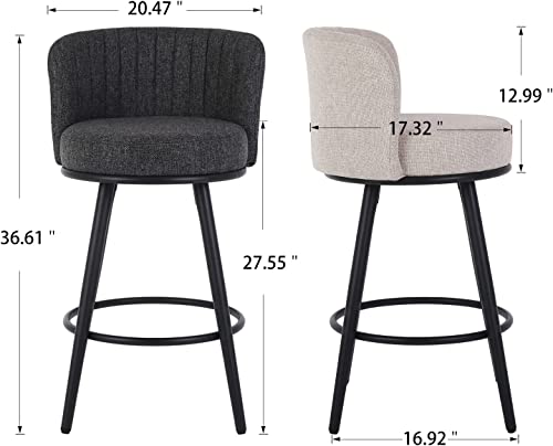 Czlolo Bar Stools Set Of 2, 27 Inches Seat Height Barstools, Upholstered Linen Fabric Counter Stools With Back For Kitchen Island, Beige #TOP2