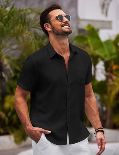COOFANDY Mens Button Down Short Sleeve Shirts Casual Textured Shirt with Pocket Summer Beach Wedding Shirts4